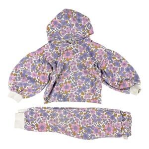 Cotton On Kids Floral Hoodie + Jogger Sweat Set Purple Pink Size 7